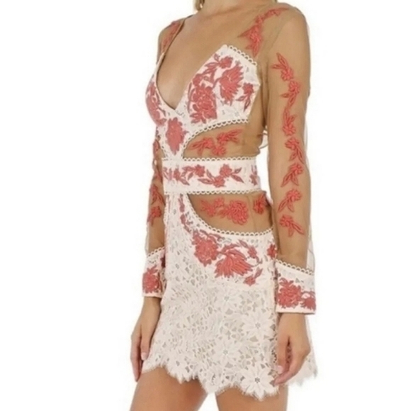 For Love and Lemons Matador tulle lace floral mini dress sexy cocktail event L - Picture 4 of 12